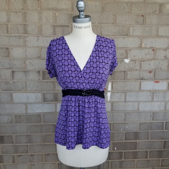 Low V Cross over Purple Blouse Dahlia violet - Picture 2 of 16